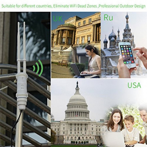 WAVLINK WN570HN2 avec routeur extérieur 300 Mbps alimenté par PoE WAN/AP/mode répéteur, prise : prise britannique SW7102153-09
